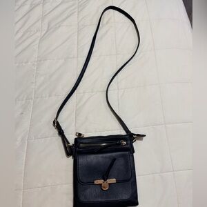 Black Crossbody Bag with Gold Accents